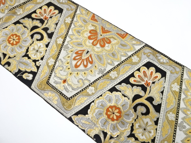 JAPANESE KIMONO / ANTIQUE FUKURO OBI / WOVEN ABSTRACT FLOWER ARABESQUE